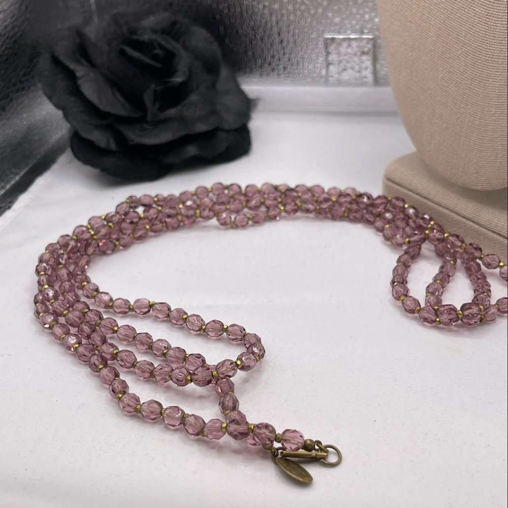12.3.23.21- Extra Long Vintage Miriam Haskell Purple Glass and Goldtone Necklace
